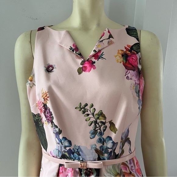 Ted BAKER DEAVON WOMEN'S OIL PAINTING Floral Sleeveless Belted DRESS NUDE PINK 6 - Picture 4 of 15